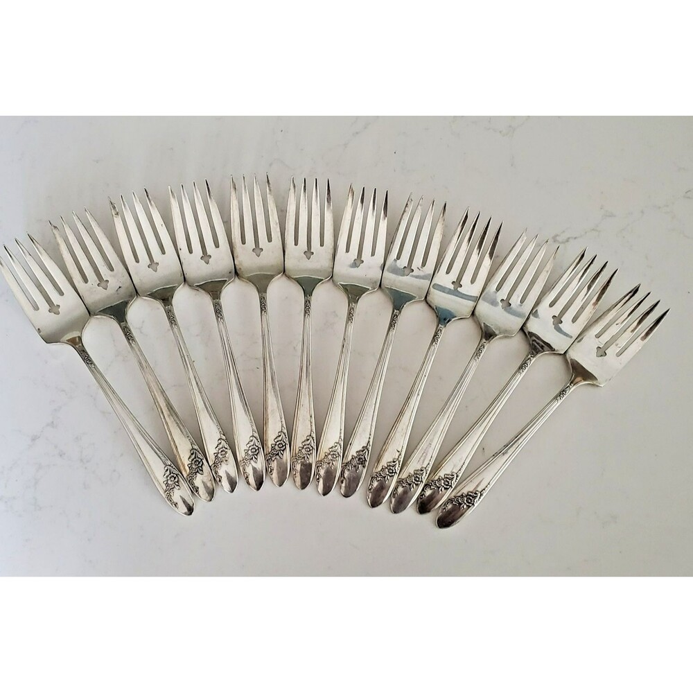 12 Oneida Tudor Plate Queen Bess Silverplate Salad Forks 6.5" Vintage Flatware